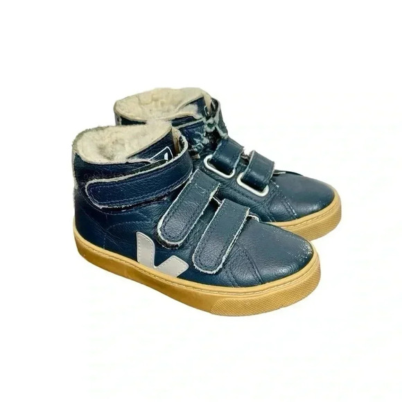VEJA Esplar Mid Top Fur Lined Shearling Leather Sneakers Nautico PLEASE READ - Picture 4 of 11